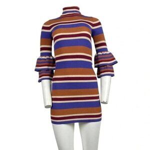 Turtleneck Mini Dress Blue/Rust